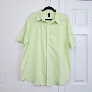 NWT Men’s Linen Cotton Short Sleeve Button-Up Shirt Light Lime Green Summer XL